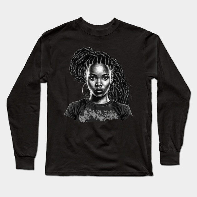 Black Girl with Braids, Black Girl Magic Long Sleeve T-Shirt by UrbanLifeApparel