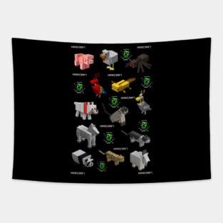Minecraft animals, minecraft gamer, black Tapestry