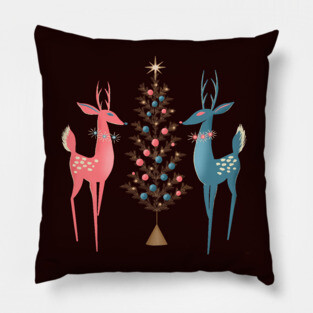 Midcentury Pink And Aqua Holiday At The North Pole Pillow