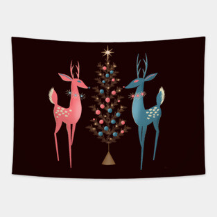 Midcentury Pink And Aqua Holiday At The North Pole Tapestry