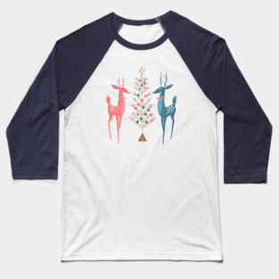 Midcentury Pink And Aqua Holiday At The North Pole Baseball T-Shirt