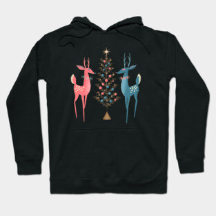 Midcentury Pink And Aqua Holiday At The North Pole Hoodie