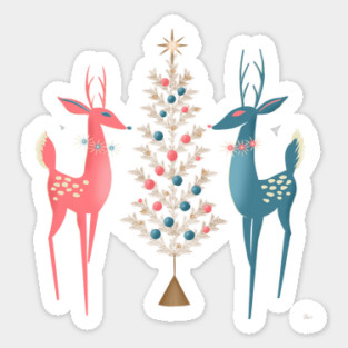 Midcentury Pink And Aqua Holiday At The North Pole Sticker