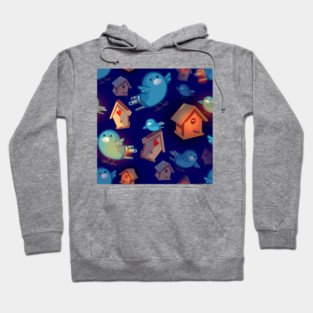 Soulful Blue Canaries and Glowing Birdhouses Hearts Bluebirds Hoodie