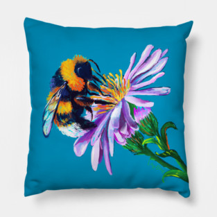 Bumble bee and a flower Pillow