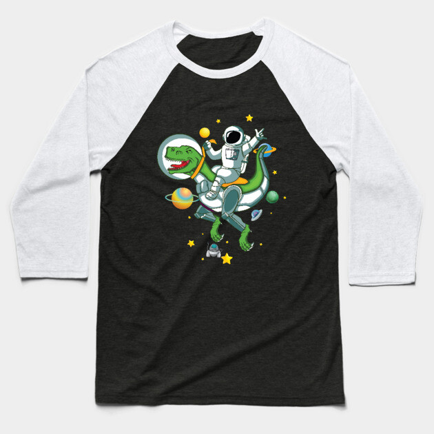 Astronaut Riding Dino Baseball T-Shirt by The WYLD Tribe