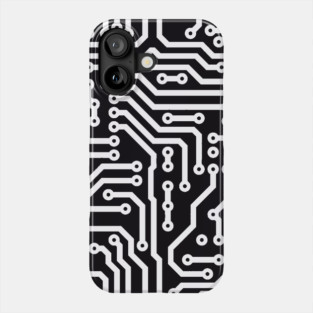 Computer Chip Circuit Tech Pattern - Black & White Phone Case