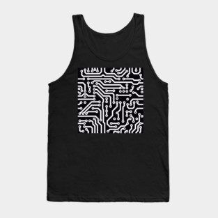 Computer Chip Circuit Tech Pattern - Black & White Tank Top