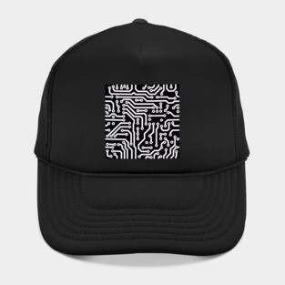 Computer Chip Circuit Tech Pattern - Black & White Hat