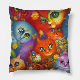 Colorful Crazy Kitty Cat Kitten Collage Pillow