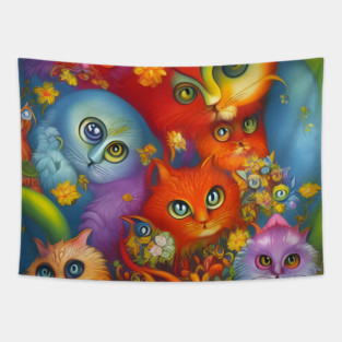 Colorful Crazy Kitty Cat Kitten Collage Tapestry