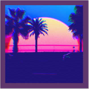 retrowave palms sunset Posters and Art