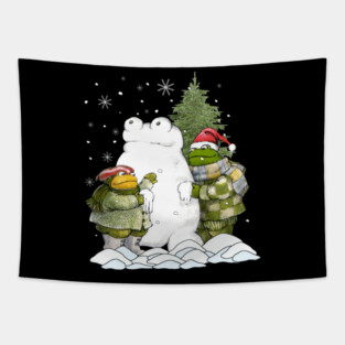 Vintage Frog And Toad Christmas Tapestry