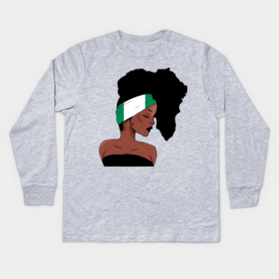 African Woman, Nigrian Colors, Africa Map Kids Long Sleeve T-Shirt