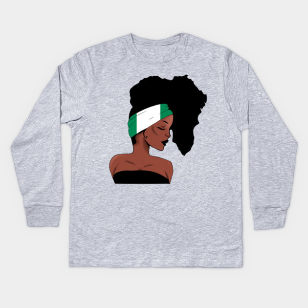 African Woman, Nigrian Colors, Africa Map Kids Long Sleeve T-Shirt by logiamerch