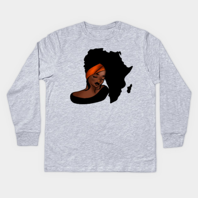 African Woman, Afro Woman, Africa Map Kids Long Sleeve T-Shirt by logiamerch