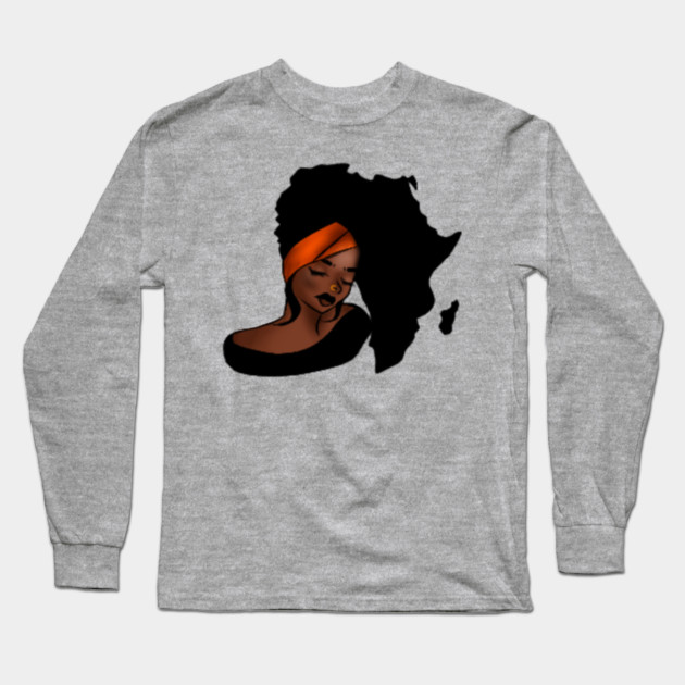 African Woman, Afro Woman, Africa Map Long Sleeve T-Shirt by logiamerch