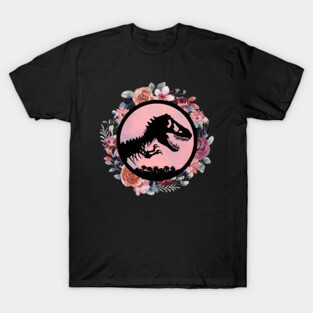 Jurassic Park Flowers - vintgae, retro, dino, dinosaur, gift idea, birthday, christmas, gift for fans,  girls, women, kids, funny, cute, mom, girlish, girly, jurassic world,  clever girl, lover, men,  raptor, trex, baby, blue, T-Shirt