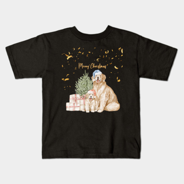 golden merry christmas dogs Kids T-Shirt by Prinyos