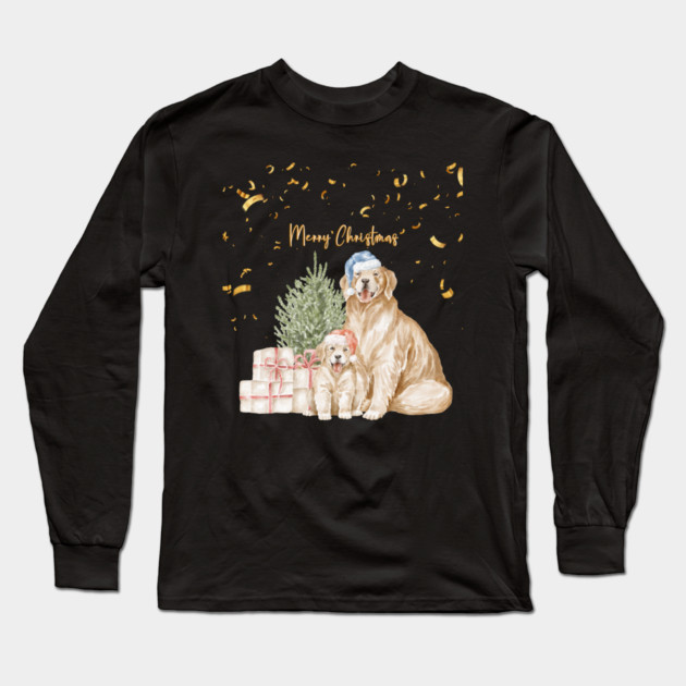 golden merry christmas dogs Long Sleeve T-Shirt by Prinyos