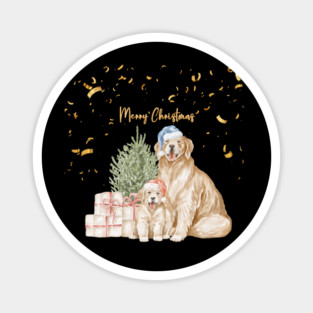golden merry christmas dogs Magnet