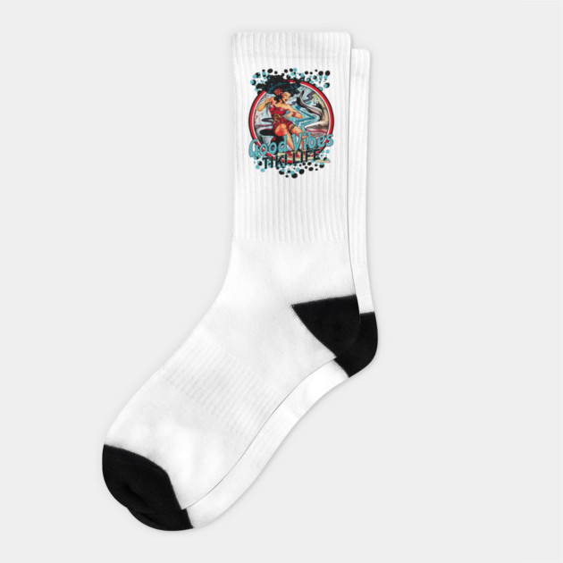 Good Vibes Tiki Life Seven Seas Beach Lifestyle- Distressed Look Socks by Joaddo