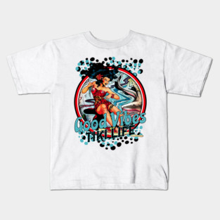Good Vibes Tiki Life Seven Seas Beach Lifestyle- Distressed Look Kids T-Shirt