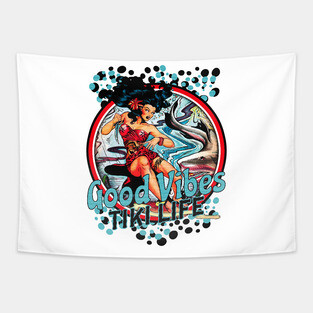 Good Vibes Tiki Life Seven Seas Beach Lifestyle- Distressed Look Tapestry