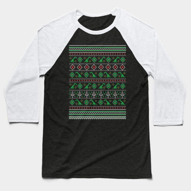 Shylasaur Holiday Sweater Baseball T-Shirt by allisawr