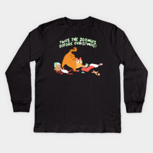 Twas the Zoomies Before Christmas stocking mess Orange Tabby funny Kids Long Sleeve T-Shirt
