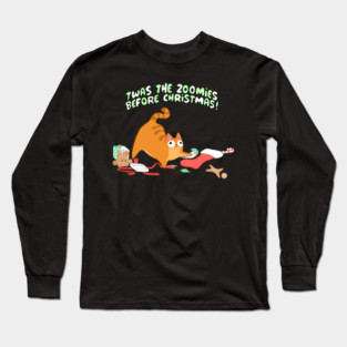 Twas the Zoomies Before Christmas stocking mess Orange Tabby funny Long Sleeve T-Shirt