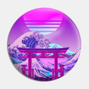 Great Wave off Kanagawa Torii Gate Synthwave Pin