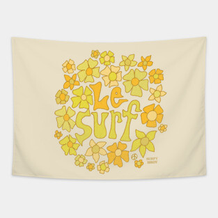 Le Surf retro flower tee by Surfy Birdy Tapestry
