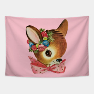 Cute Classic Reindeer Head with Bow Tapestry