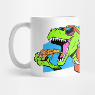 Dinosaur eating pizza Mug