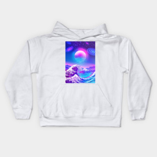 Great Wave off Kanagawa Synthwave GALAXY Kids Hoodie