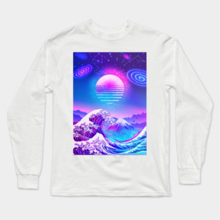 Great Wave off Kanagawa Synthwave GALAXY Long Sleeve T-Shirt