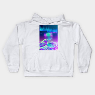 Great Wave off Kanagawa Synthwave AURORA Kids Hoodie