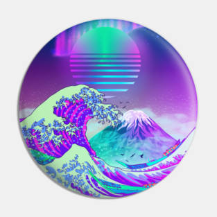 Great Wave off Kanagawa Synthwave AURORA Pin