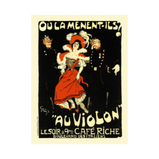 Cafe Riche AU VIOLON Vintage French Advertisement Lithograph Art by Jules Alexandre Grun T-Shirt