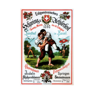 Swiss Wrestling Alpine Basel Alpenfest Switzerland 1898 Vintage Travel Poster T-Shirt