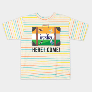 India Here I Come. India Travel India Flag Suitcase Design Kids T-Shirt