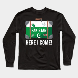 Pakistan here I come. Pakistani flag travel design Long Sleeve T-Shirt