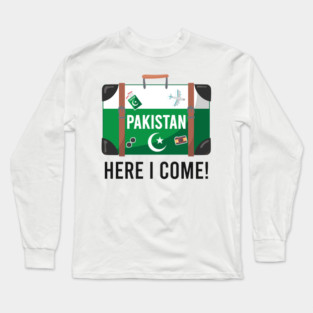 Pakistan here I come. Pakistani flag travel design Long Sleeve T-Shirt