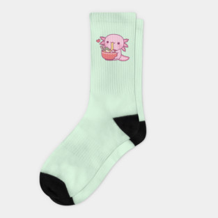 Cute Axolotl Eating Japanese Ramen Noodles Socks