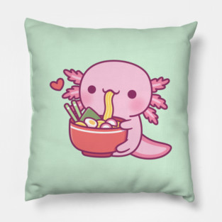 Cute Axolotl Eating Japanese Ramen Noodles Pillow