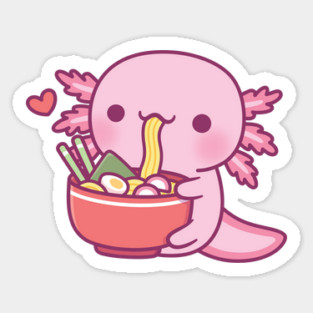 Cute Axolotl Eating Japanese Ramen Noodles Sticker
