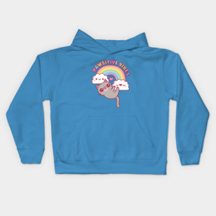 Cute Cat, Rainbow And Clouds, Pawsitive Vibes Kids Hoodie