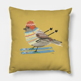 Skiing House Finch! Pillow