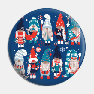 Let it gnome // spot blue background little Santa's helpers preparing for Classic Christmas Pin